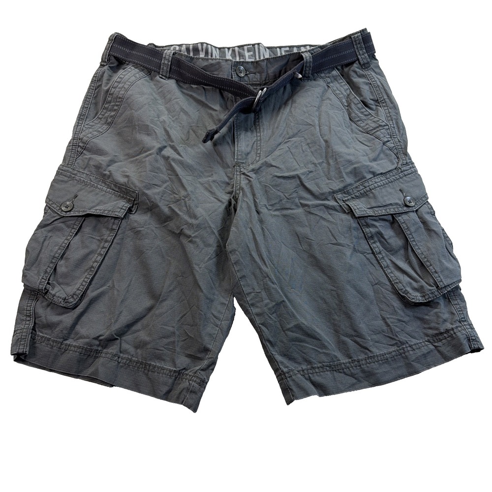 Calvin Klein Jean Baggy Faded Cotton Cargo Shorts Y2K Gray 40